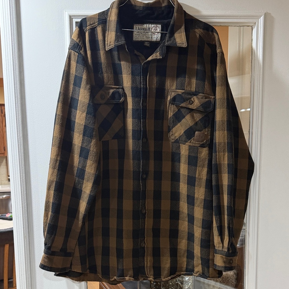 Legendary Tough as Buck plaid checkered black and tan flannel shirt - size 2XT